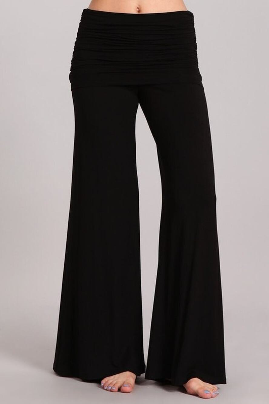 Chatoyant Wide Leg Fold Over Waist Pants Black Medium